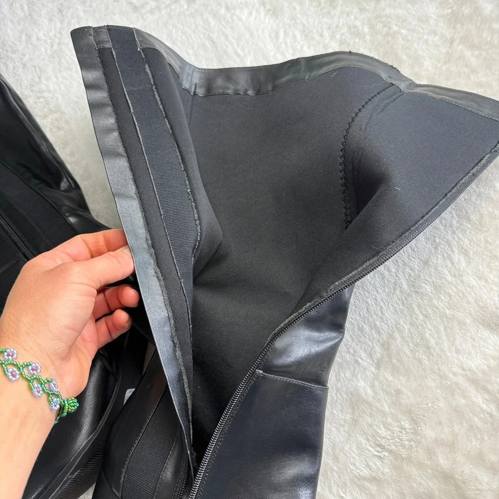 Lane Bryant Womens 9W Black Knee High Block Heel Boots Stretch Zip Wide Width